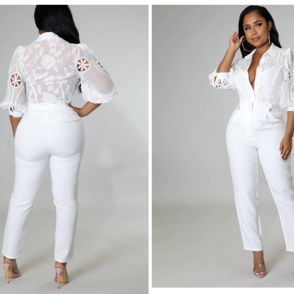 White Classy Outing Pant Set